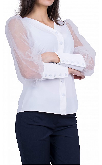 Ladies Long Sleeve Formal Blouse B 50822 WHITE / 2020