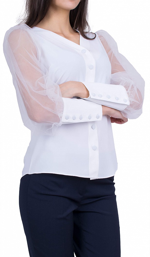 Ladies Long Sleeve Formal Blouse B 50822 WHITE / 2020