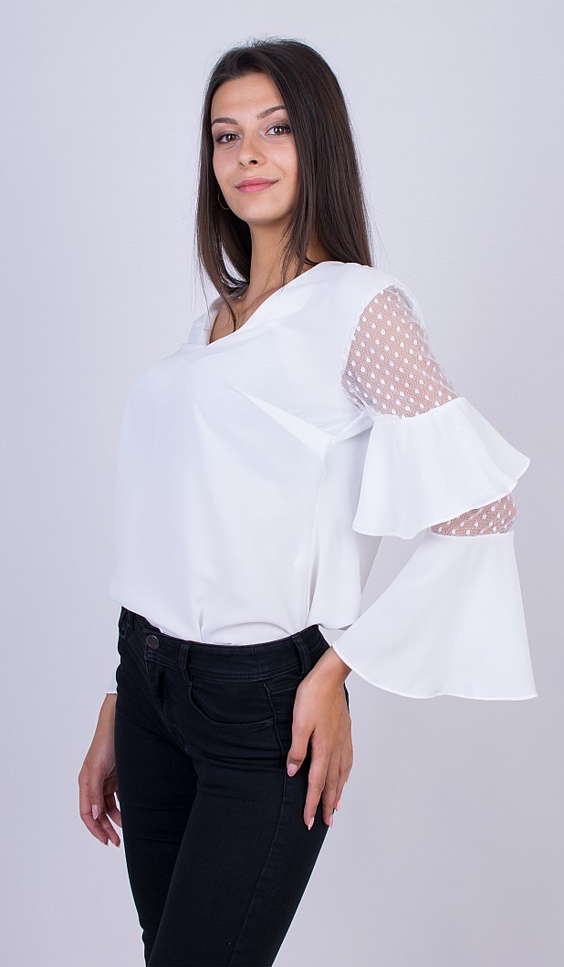 Women's Blouse White with Long Sleeves B 20322 / 2020