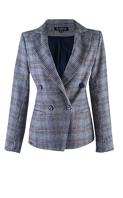 Wool Jacket in Gray and Blue Check with Double Breasted Closure 24526 / 2025