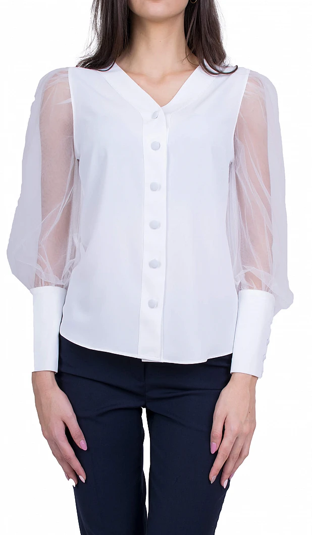 Дамска Официална Блуза с Дълъг Ръкав B 50822 WHITE / 2020 Дамска Официална Блуза с Дълъг Ръкав B 50822 WHITE / 2020